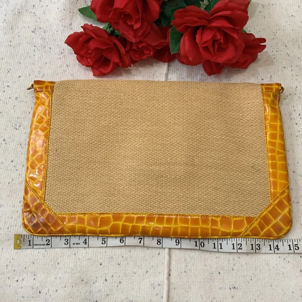 Tory Burch Yellow & Natural Raffia Envelope Crossbody